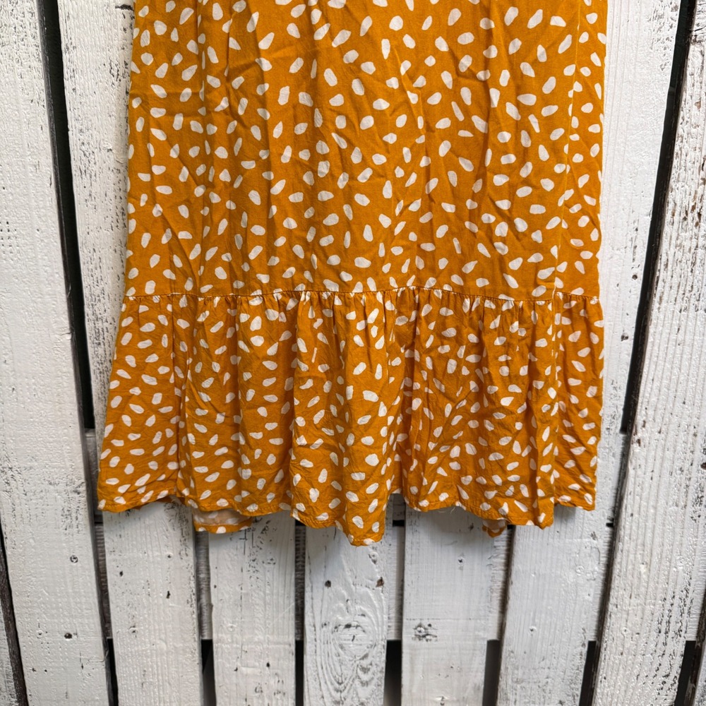 Brovave Mustard Yellow Abstract Polka Dot Midi Sundress Size L Ruffle Hem Boho - Picture 10 of 11